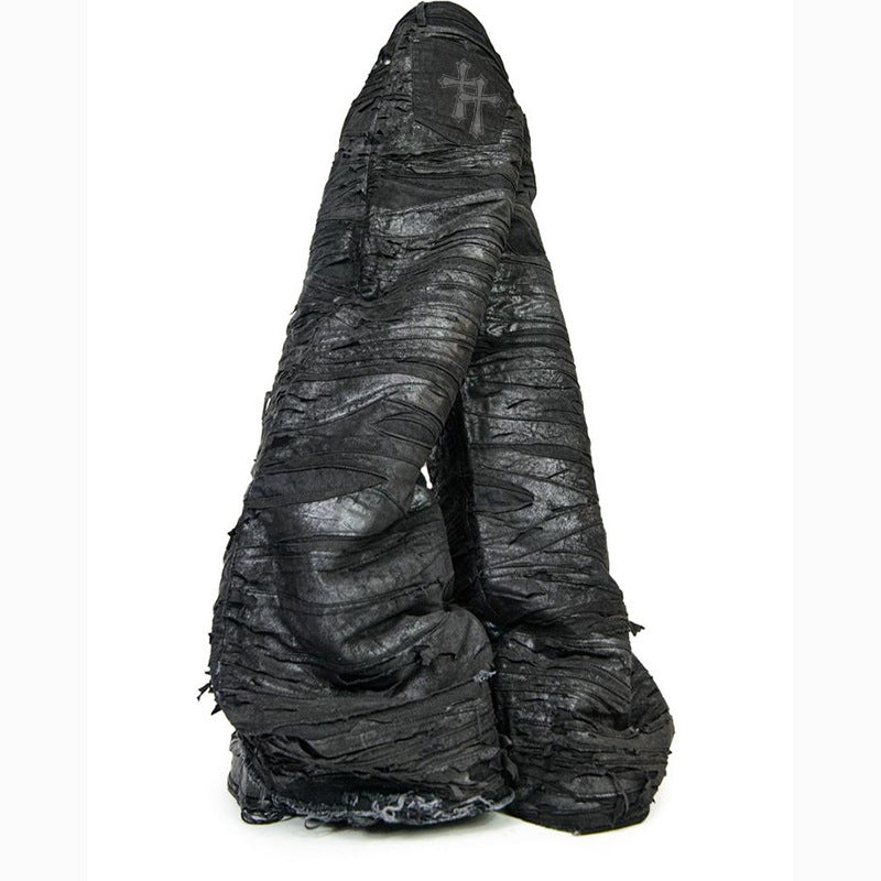 European and American New Fashion Trendy Mud-Dyed Ripped Design Jeans Loose Retro Distressed Men's Pants