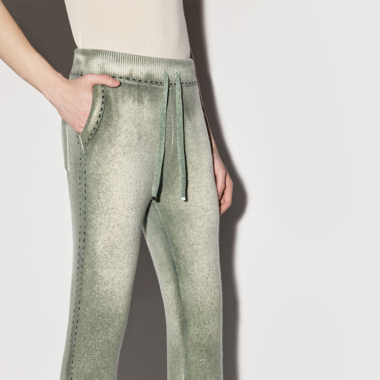 European and American Style 2026 New Avocado Green Gradient Casual Pants High Waist Elastic Straight Slim Pants for Women