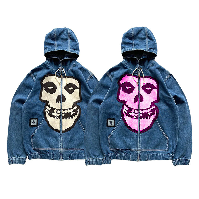 Custom Wholesale Denim Hoodie Heavy Washed Printed Thick Men's European and American Trendy Brand Sweatshirt