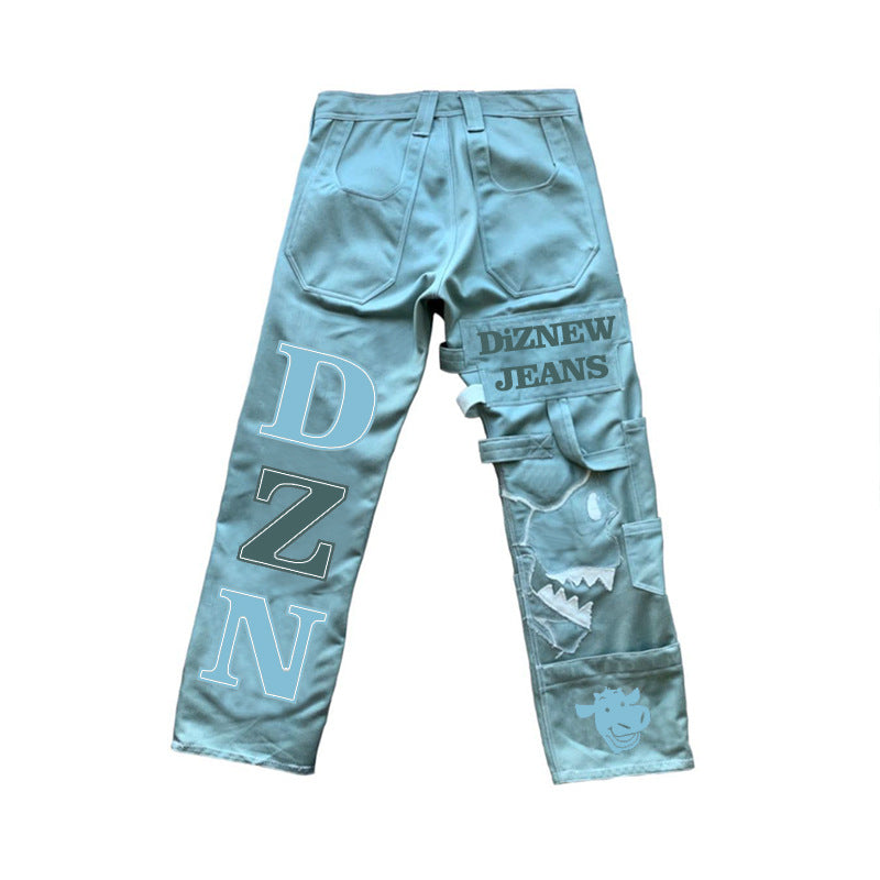 Wholesale Custom American Ins Jeans Men's Loose Straight Multi-Pocket Cargo Pants