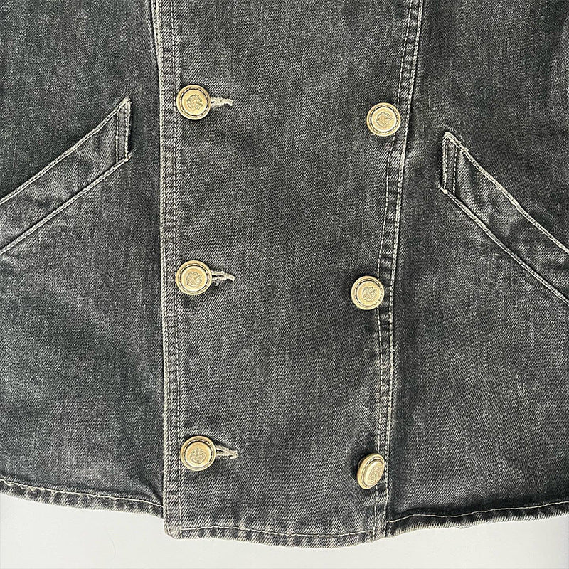 Double-Breasted Oversize Wide Jacket Long-Sleeved Denim Jacket Spring & Fall American Work Jacket