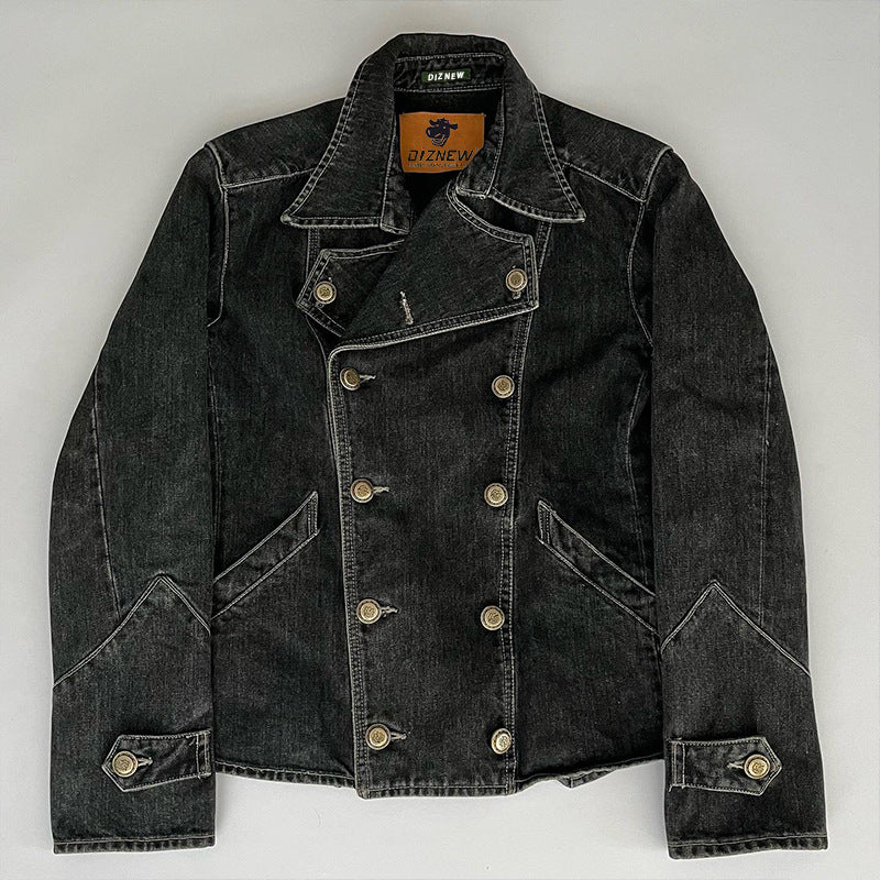 Double-Breasted Oversize Wide Jacket Long-Sleeved Denim Jacket Spring & Fall American Work Jacket