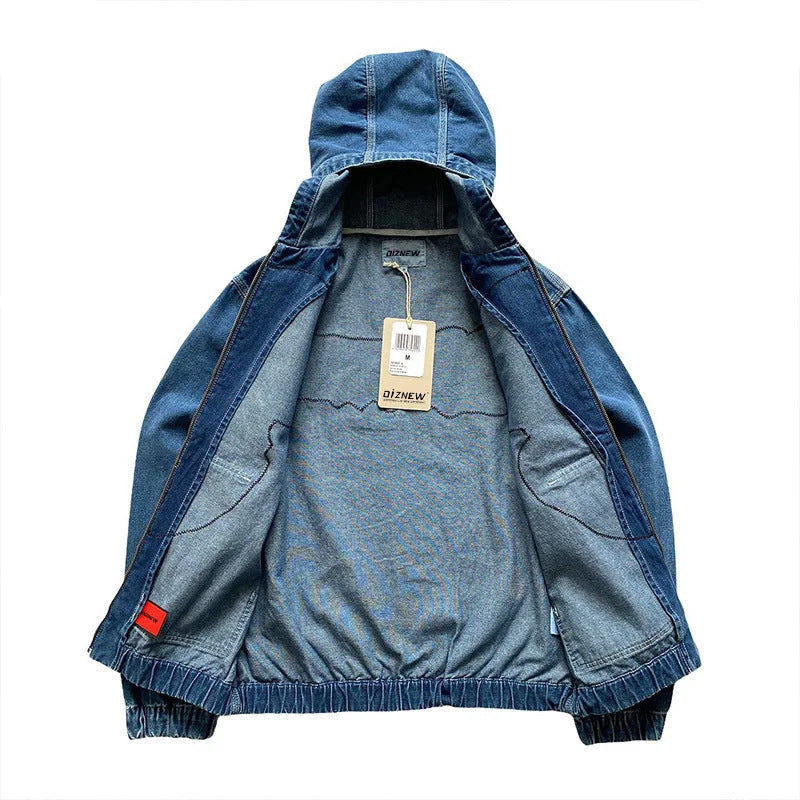 Custom Wholesale Denim Hoodie Heavy Washed Printed Thick Men's European and American Trendy Brand Sweatshirt