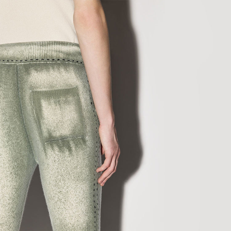 European and American Style 2026 New Avocado Green Gradient Casual Pants High Waist Elastic Straight Slim Pants for Women