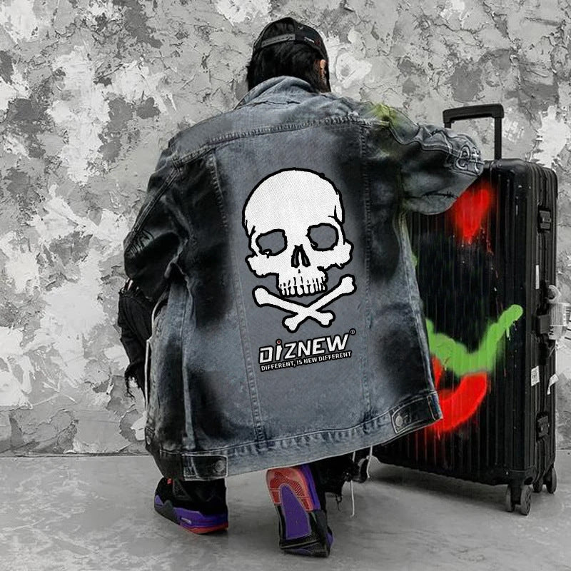 Workwear Denim Jacket American Heavy Graffiti Jacket Men's Trendy Brand Printed Motorcycle Jacket Loose Casual Jacket