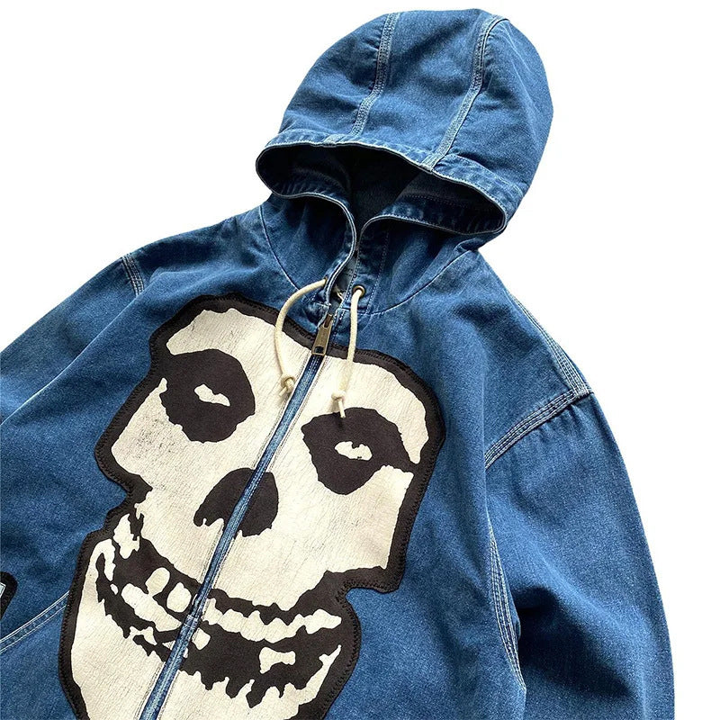 Custom Wholesale Denim Hoodie Heavy Washed Printed Thick Men's European and American Trendy Brand Sweatshirt