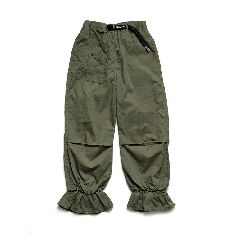 Factory Customized Japanese Style Military Green Hem Lace Leg Casual Pants for Women Lightweight Casual Pure Cotton Loose Cargo Pants