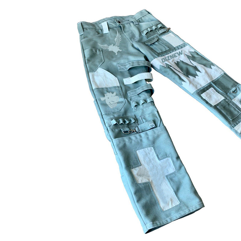 Wholesale Custom American Ins Jeans Men's Loose Straight Multi-Pocket Cargo Pants