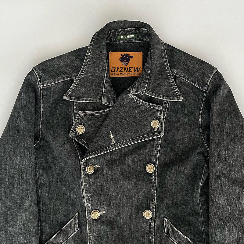 Double-Breasted Oversize Wide Jacket Long-Sleeved Denim Jacket Spring & Fall American Work Jacket