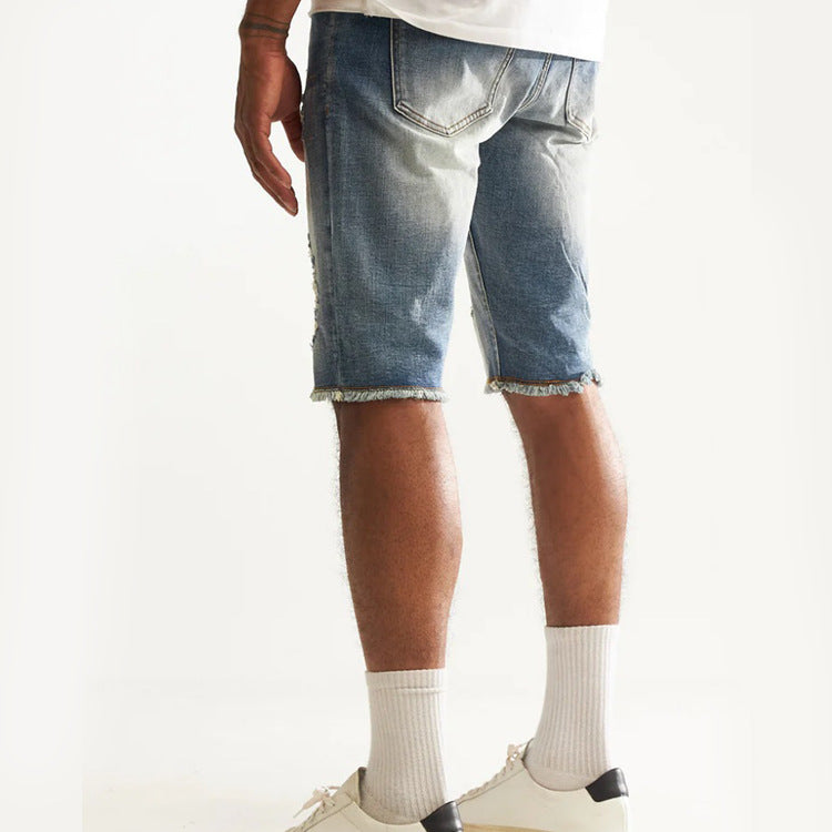 Men's Denim Casual Washed Hole Patch Embroidered Mid-Waist Loose Street Trendy Men's Clothing