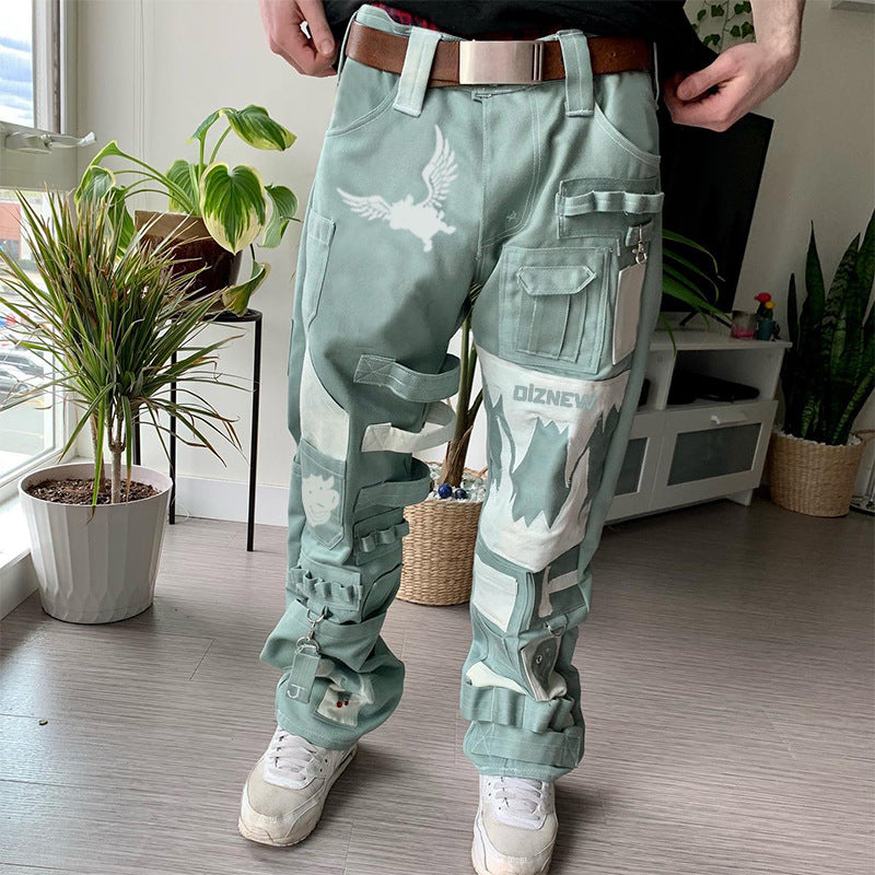 Wholesale Custom American Ins Jeans Men's Loose Straight Multi-Pocket Cargo Pants