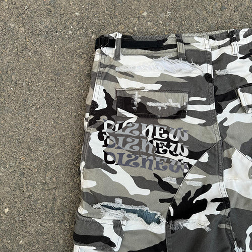 Camouflage Cargo Pants European and American Retro Loose Multi-Pocket Sports Cargo Men's Summer Ripped Mid-Length Shorts