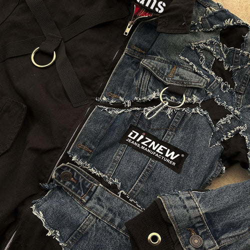American Retro Denim Jacket for Boys, Loose Trendy Brand Spring and Autumn Couple Workwear Washed Splicing Denim Jacket