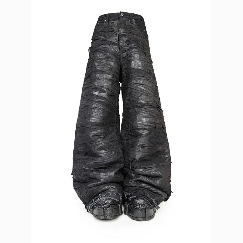 European and American New Fashion Trendy Mud-Dyed Ripped Design Jeans Loose Retro Distressed Men's Pants