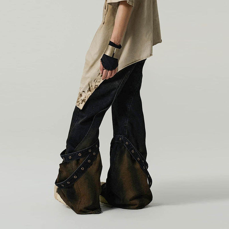 Wholesale American Niche Design Washed Trendy Style Micro-Flared Straight Jeans for Men and Women