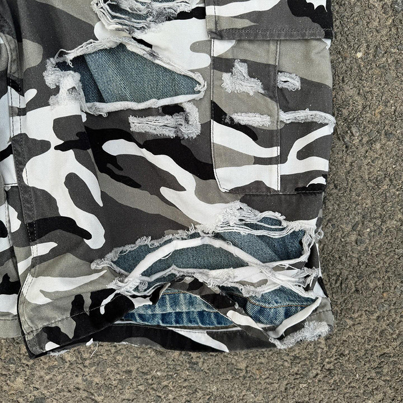 Camouflage Cargo Pants European and American Retro Loose Multi-Pocket Sports Cargo Men's Summer Ripped Mid-Length Shorts