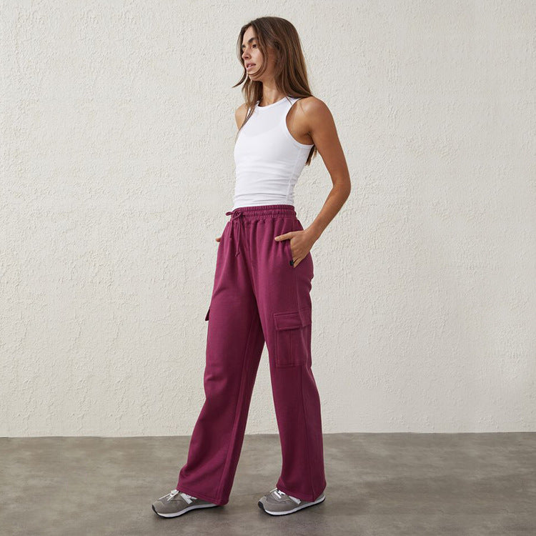 Factory Direct Sales High Waist Wide Leg Drawstring Casual Pants 2026 New Spring & Fall Loose Slimming Look Sports Pants for Women