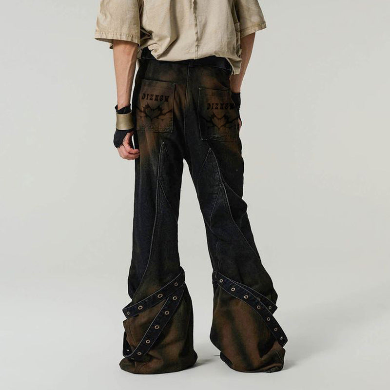Wholesale American Niche Design Washed Trendy Style Micro-Flared Straight Jeans for Men and Women