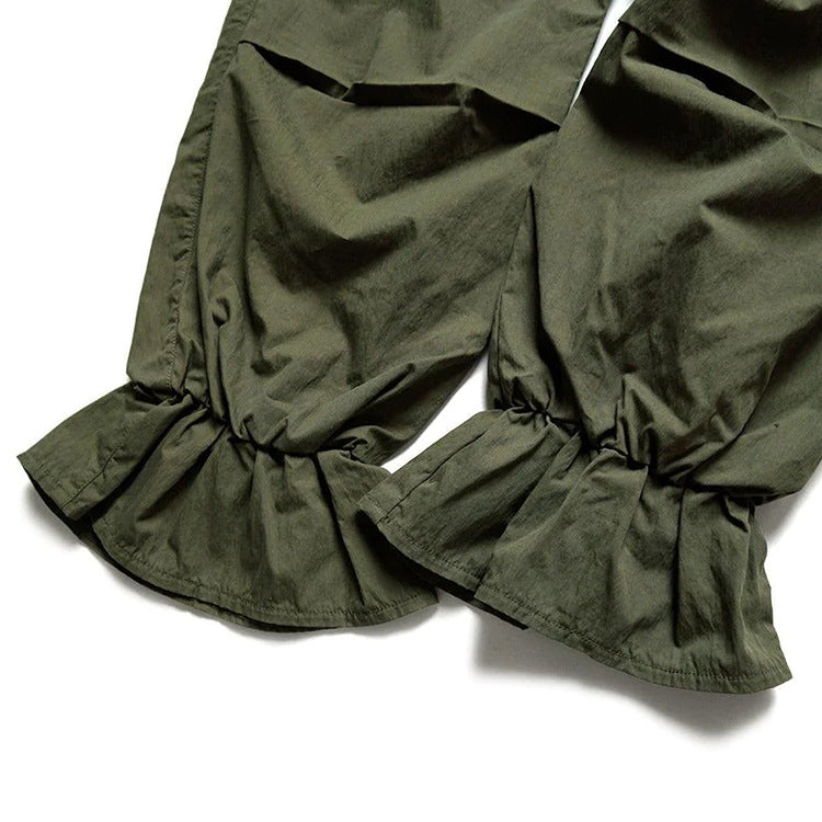 Factory Customized Japanese Style Military Green Hem Lace Leg Casual Pants for Women Lightweight Casual Pure Cotton Loose Cargo Pants