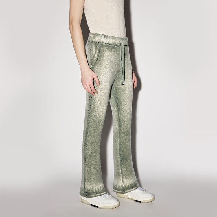 European and American Style 2026 New Avocado Green Gradient Casual Pants High Waist Elastic Straight Slim Pants for Women