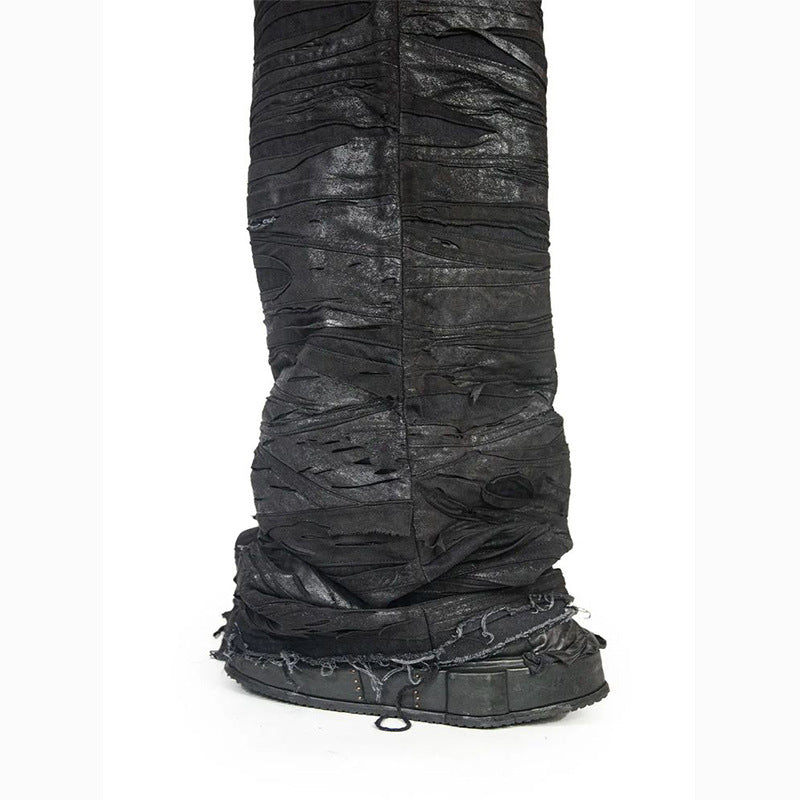 European and American New Fashion Trendy Mud-Dyed Ripped Design Jeans Loose Retro Distressed Men's Pants